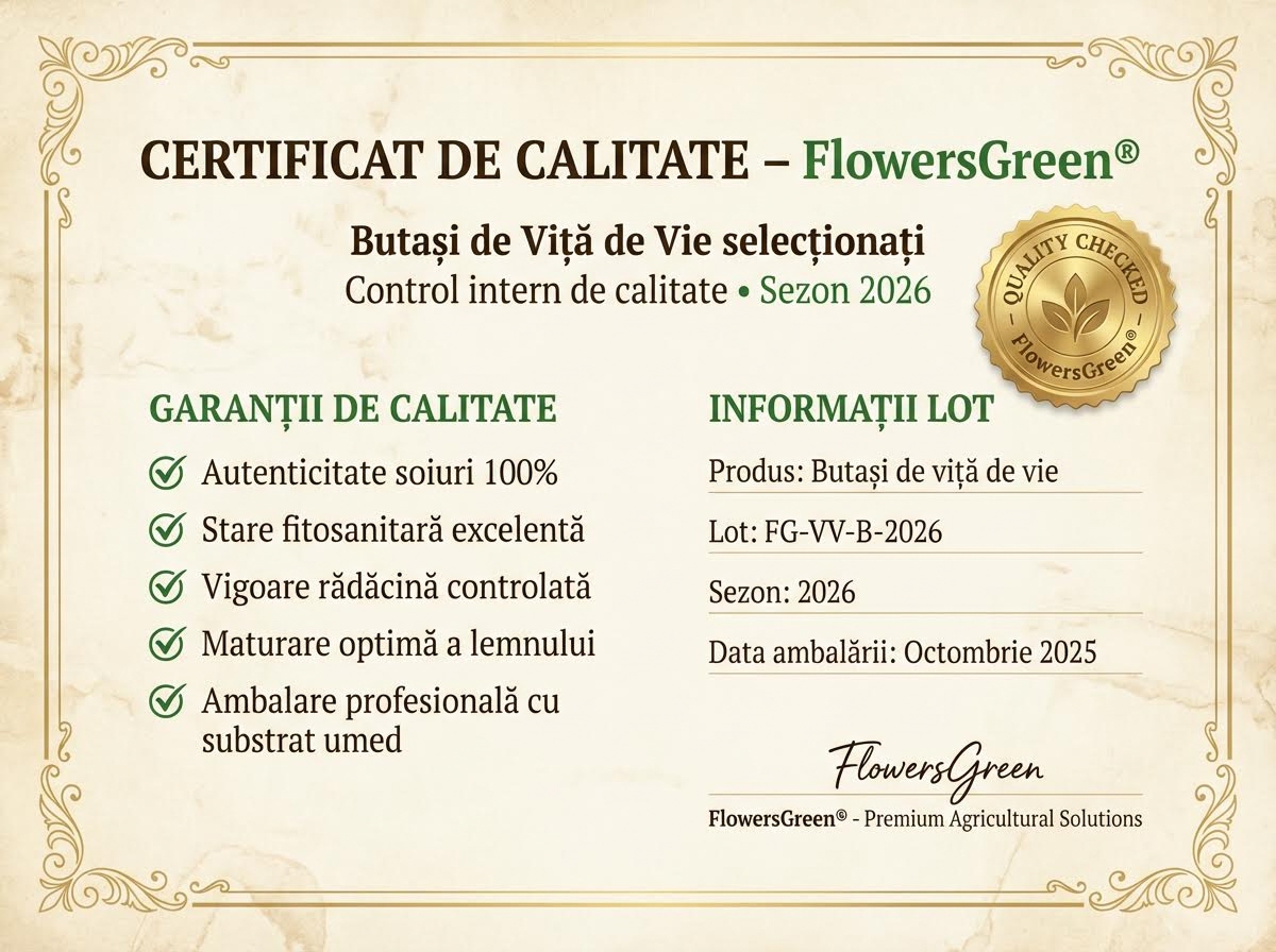 Certificat de calitate FlowersGreen pentru butași de viță de vie