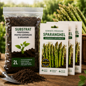 Kit Sparanghel Premium XL – 3 Plicuri Semințe + Substrat Profesional