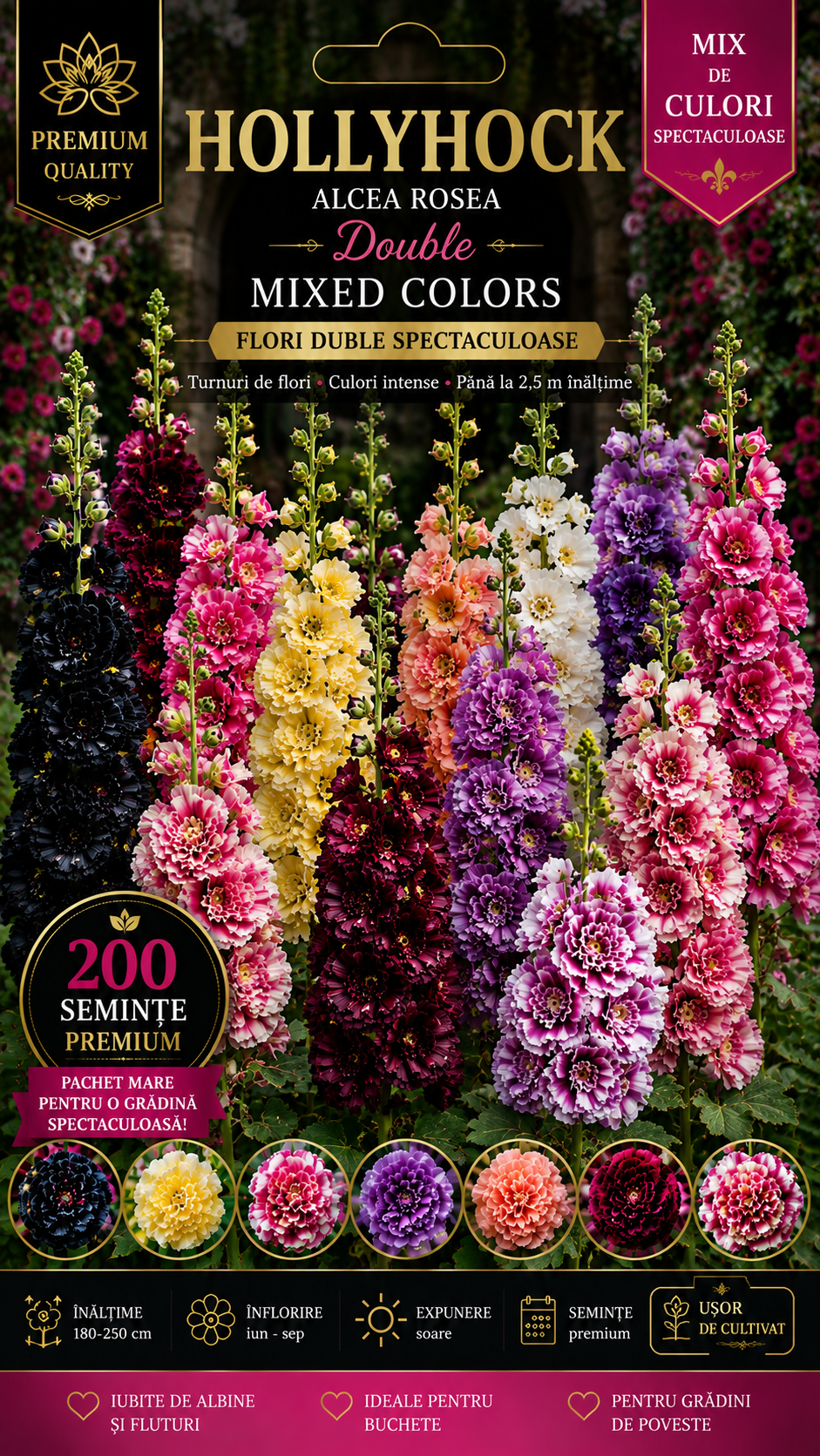 Hollyhock – Nalbă Imperială | 200 semințe| germinare garantata 100%