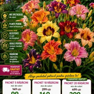 Hemerocallis Mix de Culori – Pachet 20 Rizomi – 299 Lei – Transport Gratuit