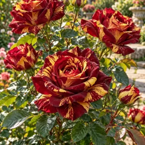 Trandafir Hocus Pocus – bicolor, burgundy și galben – 1 butaș