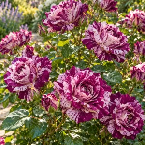 Trandafir Purple Tiger – bicolor, mov și alb – 1 butaș